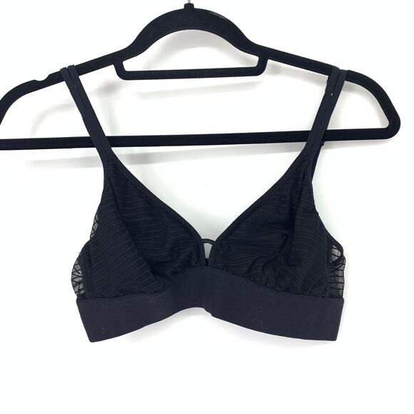 Lively Bra Womens Sz M Busty Stripe Mesh Bralette Black Lightly Lined Semi Sheer - Picture 1 of 7